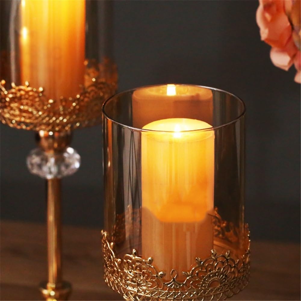 cfycfy987 Candelabra Luxury Golden Metal Glass Candlestick Home Dining Table Decoration Ornament Candle Holder Candle Sticks Holder(Large)