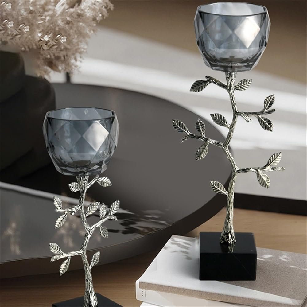 Candlesticks Light Luxury Glass Candlestick Ornaments Home High-end Living Room Desktop Aromatherapy Decorative Candle Holder Decorative Candlestick(Small)