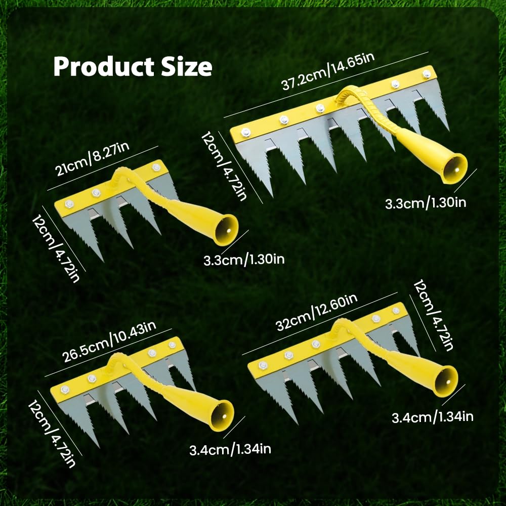 Iron Weeding Rake 2.0, Heavy Duty Garden Hand Weeder Rake, 4/5/6/7 Teeth Weeder Tool for Yard Lawn Garden, Manual Weed Puller Gardening Weeding Tool (4 Teeth)