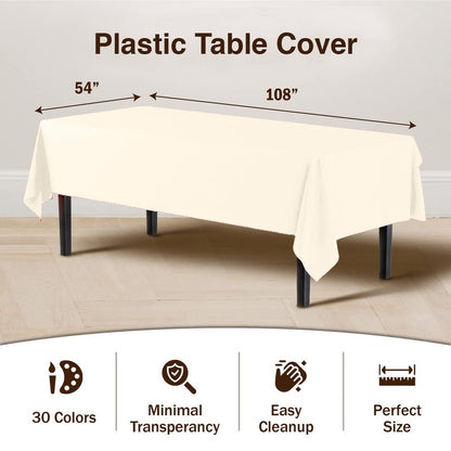 Exquisite Party Solids 6-Pack Premium Plastic Tablecloth 54in. x 108in. Rectangle Plastic Table Cover - Ivory