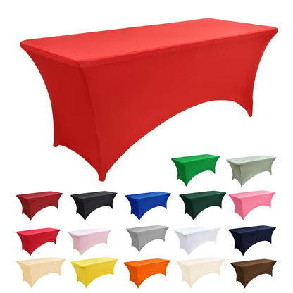 ZarzaaSik 10-Pack 8ft Red Spandex Table Covers for Rectangle Folding Tables - Washable Elastic Tablecloth - Ultimate Fitted Table Protector for Parties, Trade Shows, Banquet, and Wedding