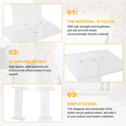 43.31 Inch Acrylic Clear Stand Up Church Pulpit Transparent Churches Lecterns Portable Hostess Stand for Classroom/Wedding/Conference/Lecture/Concert