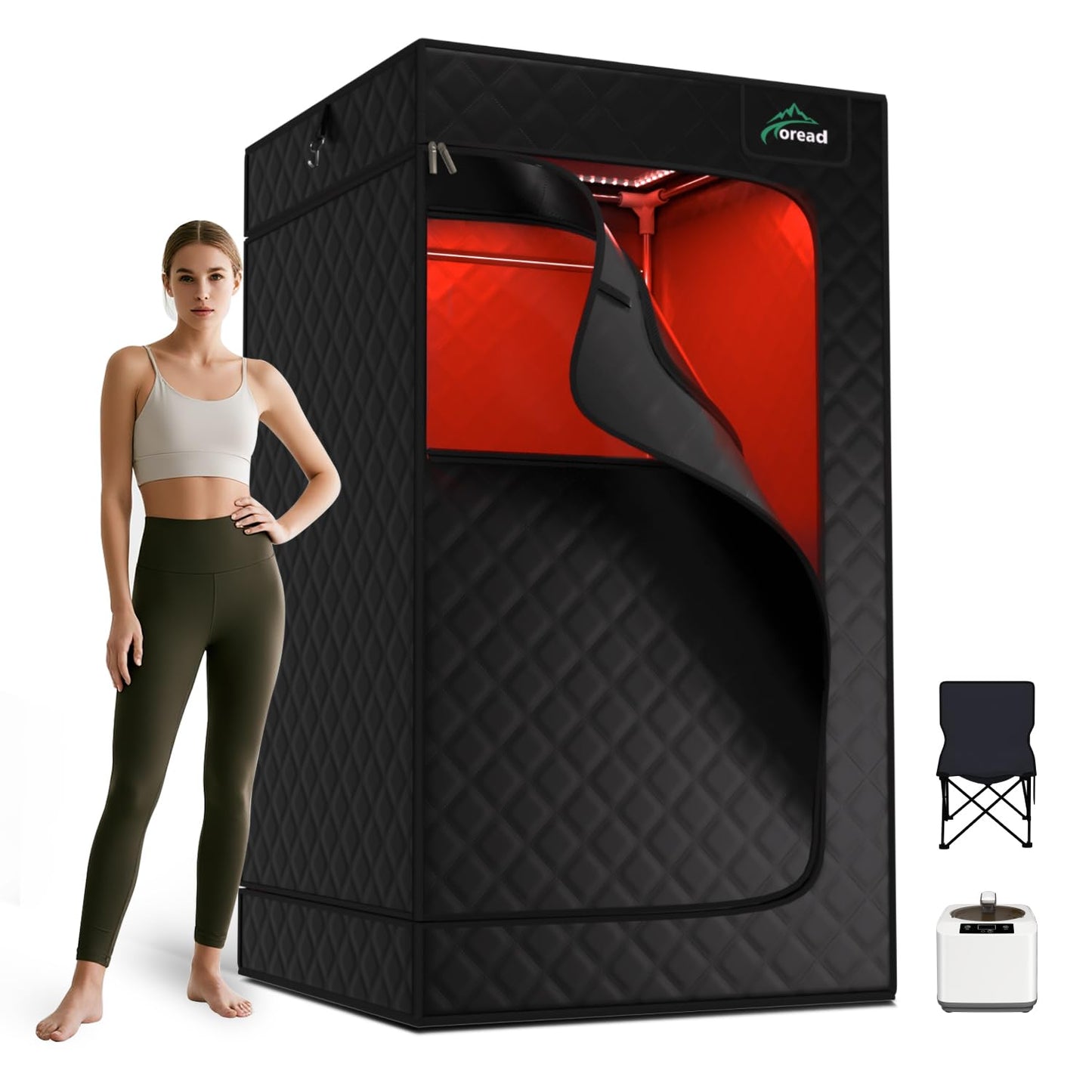 TOREAD Red Light Infrared Sauna with Red Light Therapy for Home,Portable Red Light Steam Sauna with 3L 1200W Steamer, Adjustable Temperature, Timer Setting, Remote Control, 35.4 * 35.4 * 63"