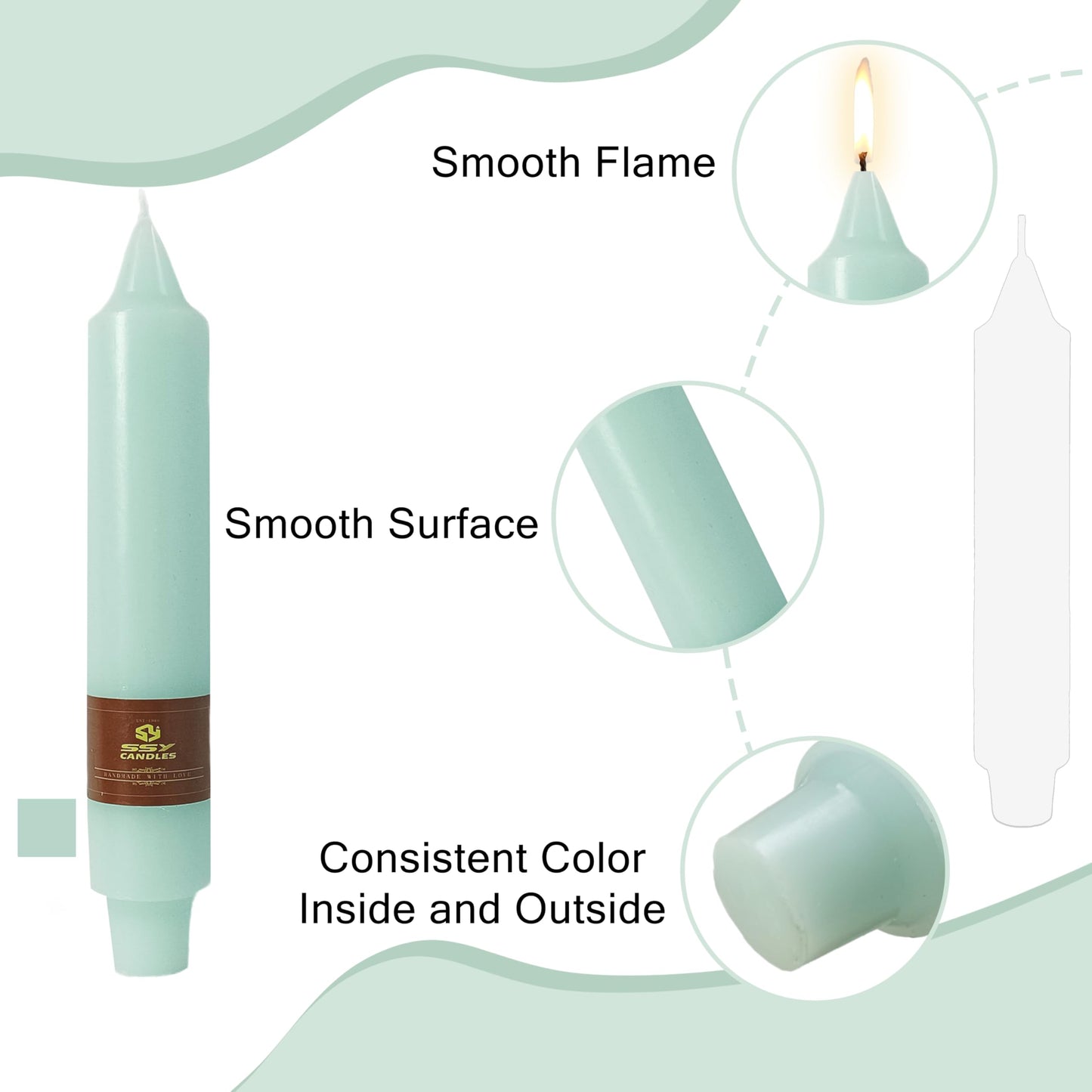 Mint Green Short Taper Candle 7 Inch Candlesticks Unscented Dripless Tapered Candle Set for Home Decor Wedding Party Dinner Candles