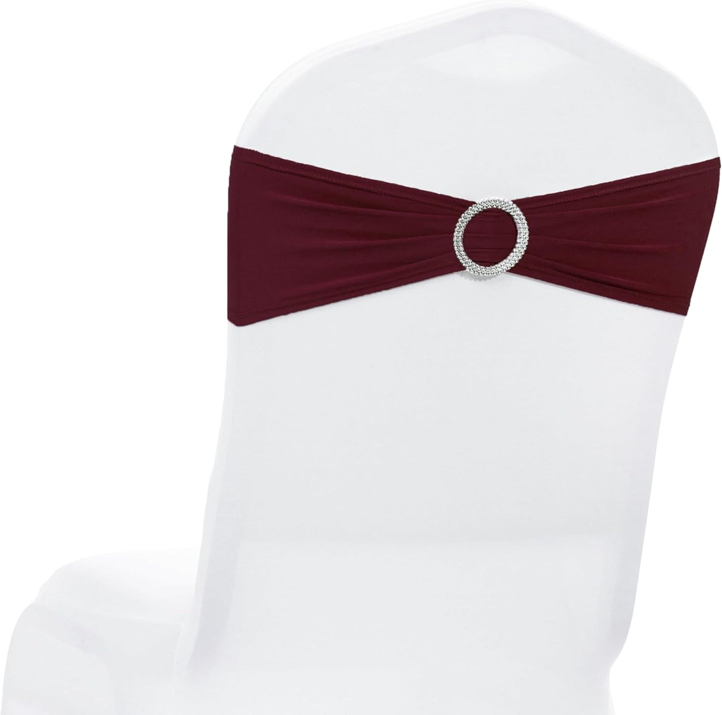 MDS Spandex Chair Sashes - Pack of 250 Universal Stretch Bows with Buckle Slider for Wedding Decor - Burgundy