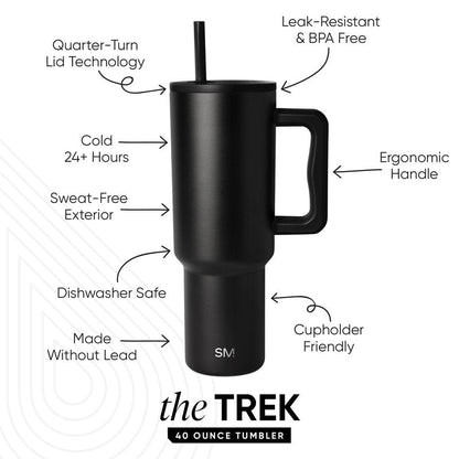 Simple Modern 40 oz Trek Tumbler with Handle and Straw Lid | Cup Holder Friendly Insulated Stainless Steel Travel Mug | Midnight Black