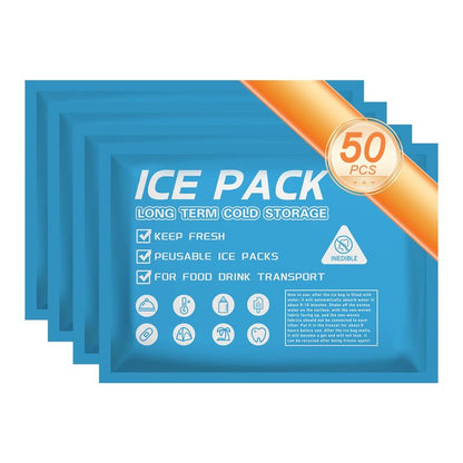 Lagincig 50PCS Ice Packs for Coolers Shipping Lunch Box - Cold Cooler Bag Long Lasting Reusable Ice Pack Gel Freezer Packs for Camping Beach Fishing Shipping Food