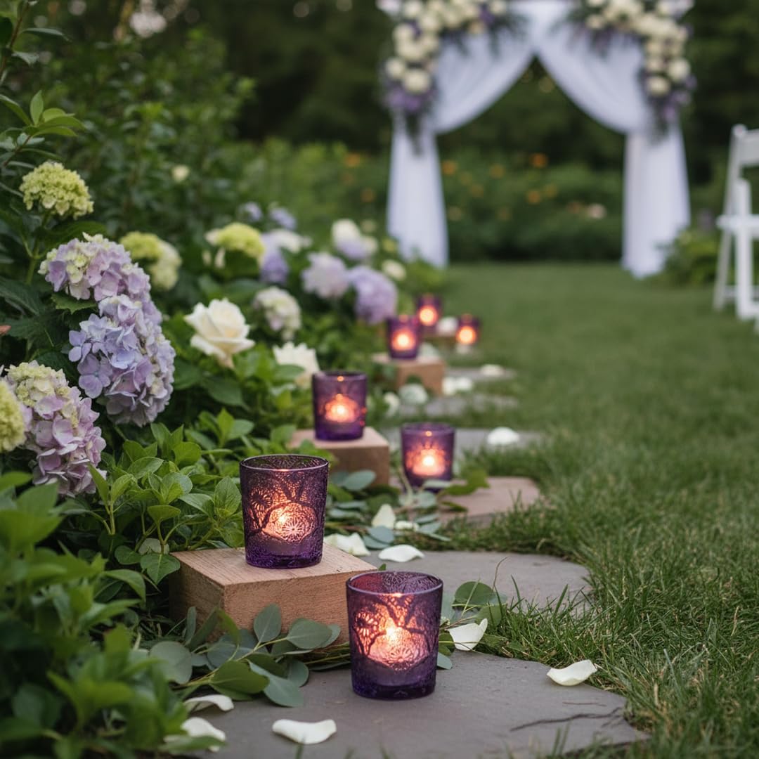 12 Pack Mandala Embossed Glass Candle Holders – Votive Tealight Holders with Patent Design, Decorative Embossed Glass Cups for Wedding Centerpieces, Parties, and Home Décor (Crystal Clear)