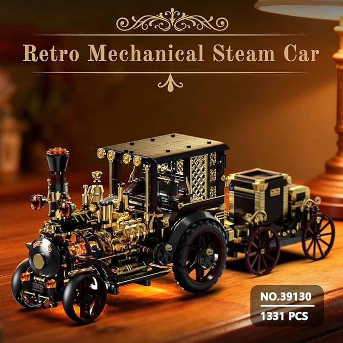 Retro Mechanical Steam Car Building Block Set MOC Classic Car Kit Supercar Toy Model Adult Building Block Car Collector Set (1-1)