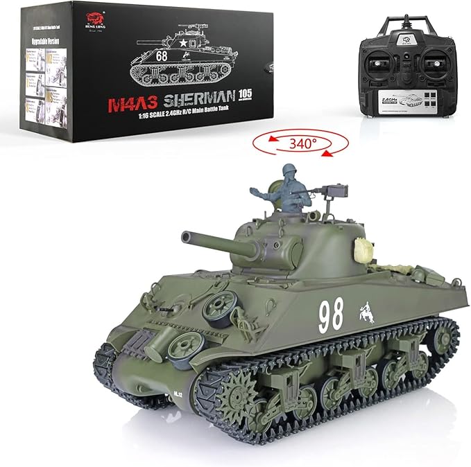 Heng Long US in Stock 1/16 Scale 2.4G 7 Plastic Version M4A3 Sherman RTR RC Tank Model 3898 BB Airsoft