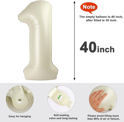 40 Inch Cream Number 40 Balloons - Large Foil Birthday Decorations for 40th Celebration