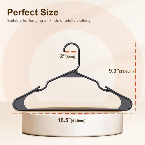HOUSE DAY Plastic Hangers - 50 Pack Black Non-Slip Clothes Hangers for Space-Saving Closet Organization