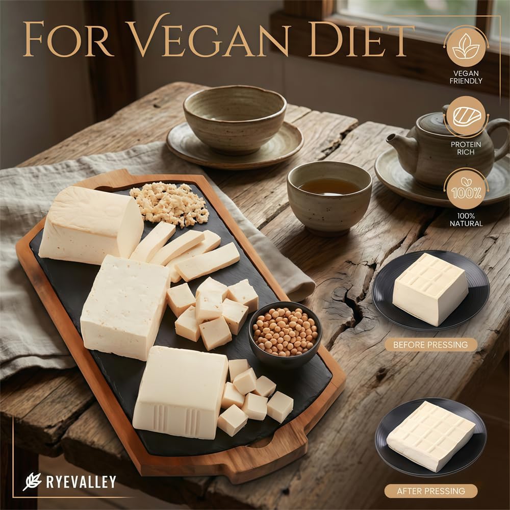 Bamboo Tofu Press by Ryevalley – Vegan Bamboo Tofu Press for Fast Water Removal from Silken, Soft & Organic Extra Firm Tofu. Eco-Friendly, BPA-Free, Durable.Perfect for High Protein Marinated Tofu