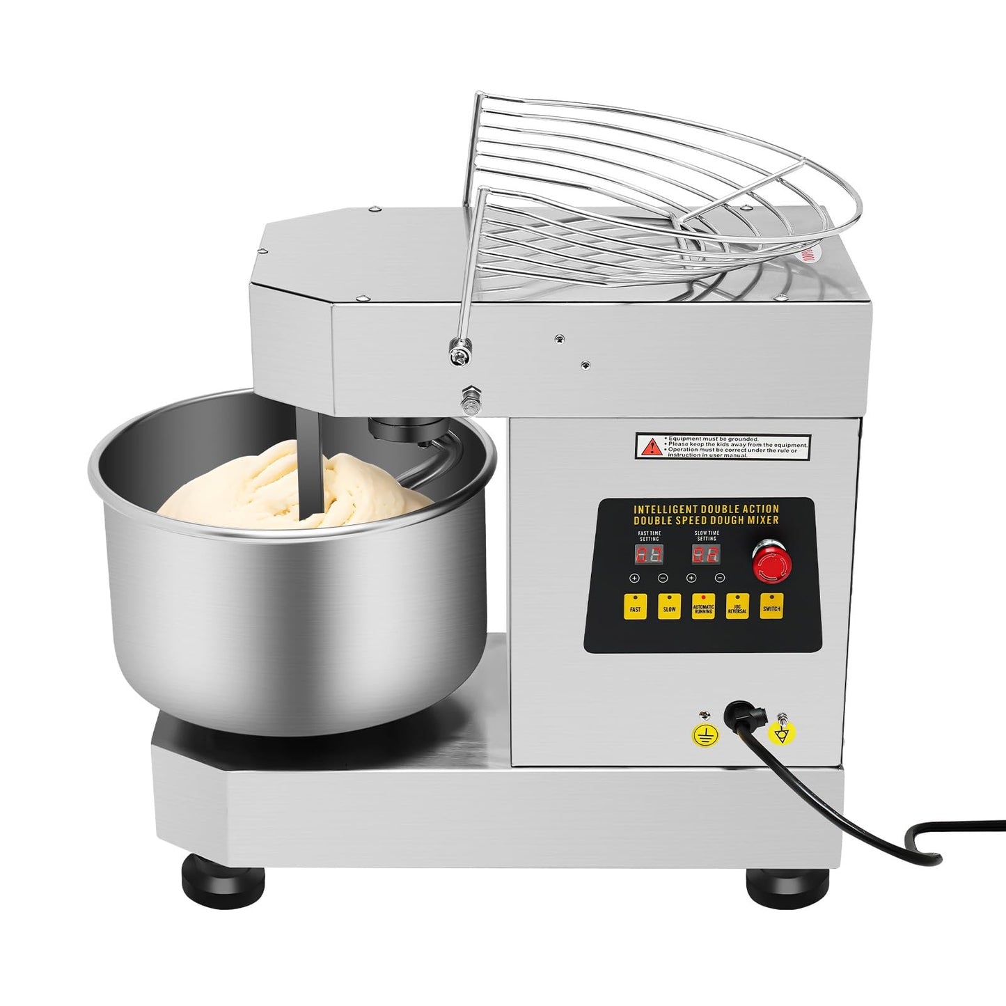 Florchest 12Qt Electric Dough Kneading Machine,High Speed (100/200r/Min) Commercial Food Mixer with Stainless Steel Bowl,Baking Blending Mixing Machine with Security Shield for Restaurant Pizzeria