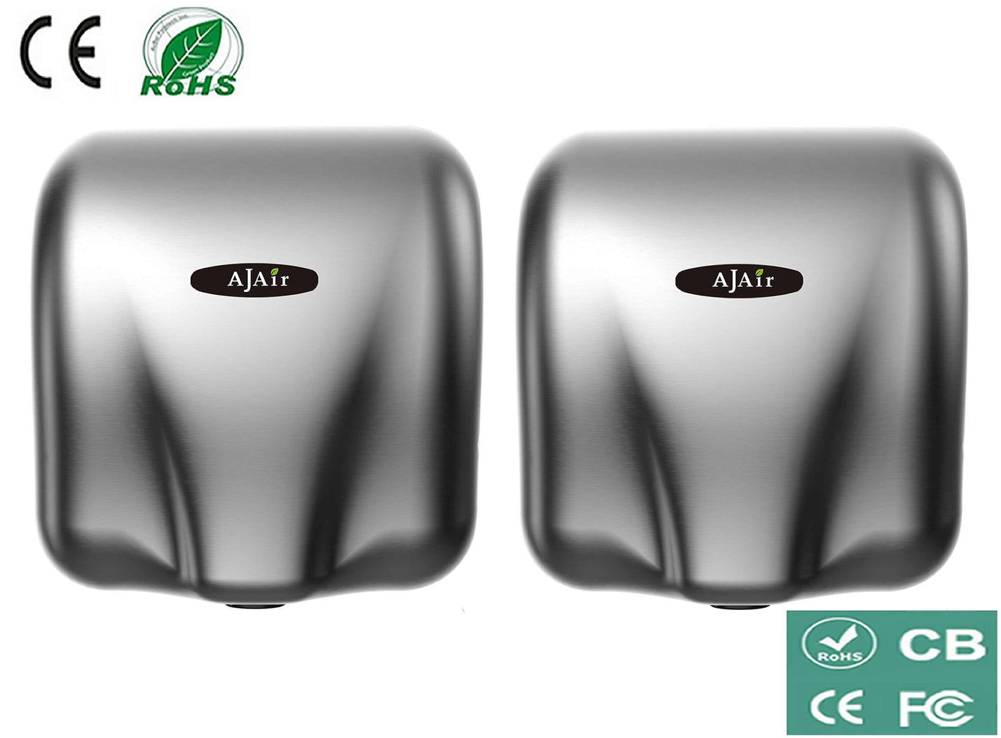 AjAir® 2 Pack Heavy Duty Commercial 1800 Watts High Speed Automatic Hot Hand Dryer - Stainless Steel
