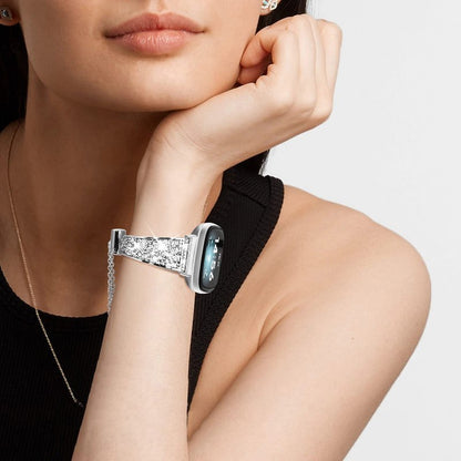 NewWays Compatible with Fitbit Versa 3/ Fitbit Versa 4 Band for Women, Crystal Bling Jewllery Bangle Compatible for Fitbit Versa 3 4 Sense Sense 2, with Stopper Toggle Closure, Silver