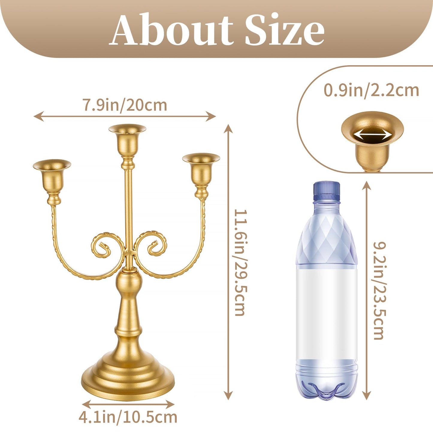 Sziqiqi Gold Taper Candle Holder for Centerpiece - 3-stem Candlesticks Holder for Wedding Table Centerpieces Metal Candle Stick Holders for Fireplace Mantle 2pcs