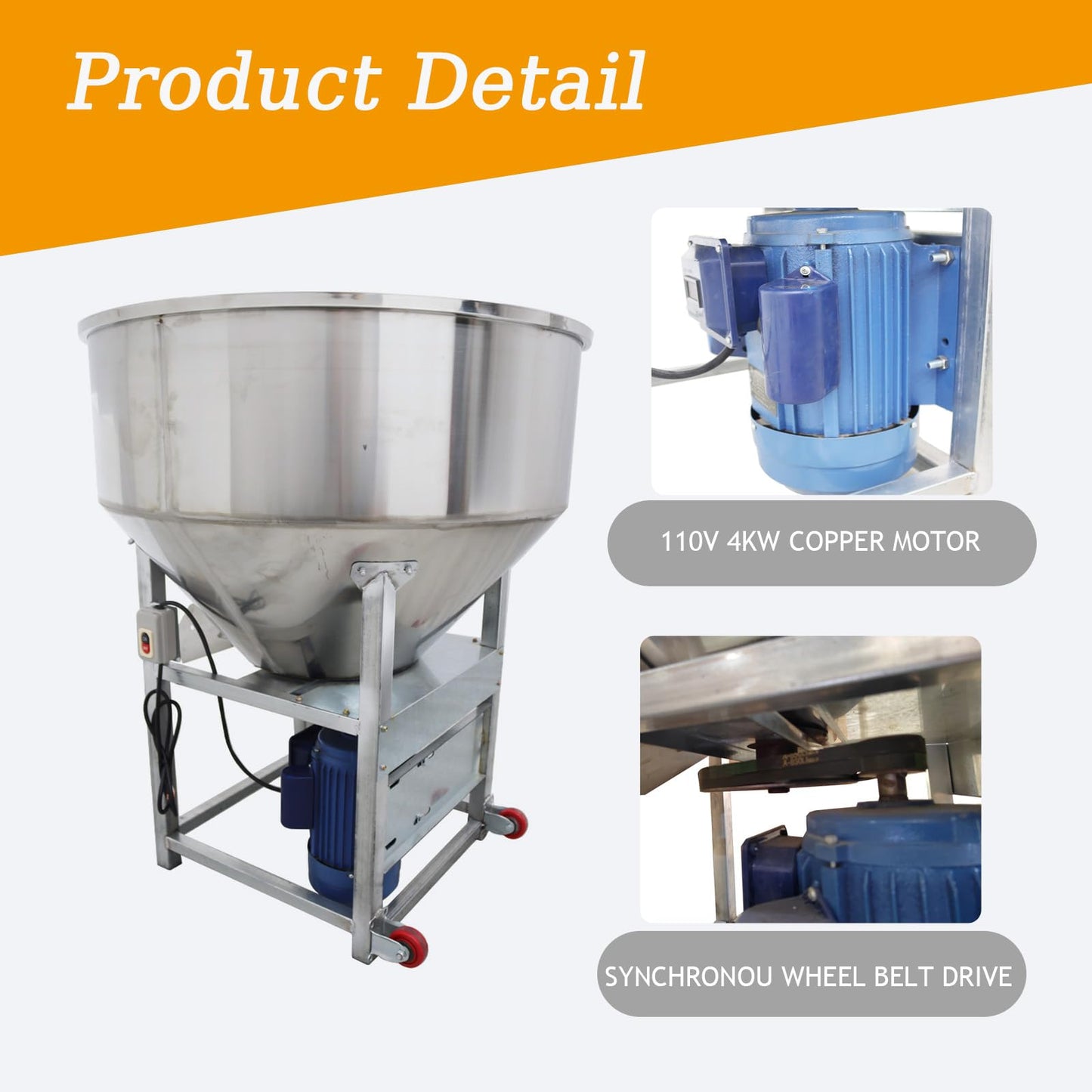 JARYANNIX 440LB Stainless Steel Feed Mixer, 110V 4KW Discharge Plastic Particles Mixing Machine with Spiral Stirring Blades, for Grain and Fertilizer Blending