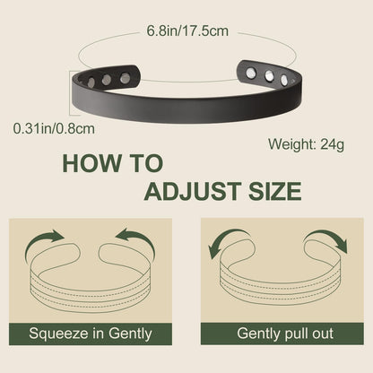 MagEnergy Copper Bracelet for Men and Women, 99.9% Pure Copper Magnetic Bangle with 8pcs 3500 Gauss Magnets, Adjustable Jewelry Gift (Gunmetal / 6.8 Inches)