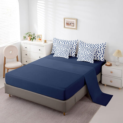 Erosebridal Boys Dots Bed in A Bag 7 Pcs Twin Size Polka Geometric Bed Set for Kids Men Brush Stroke Boho White Navy Blue Comforter Set Lightweight Sheet Set