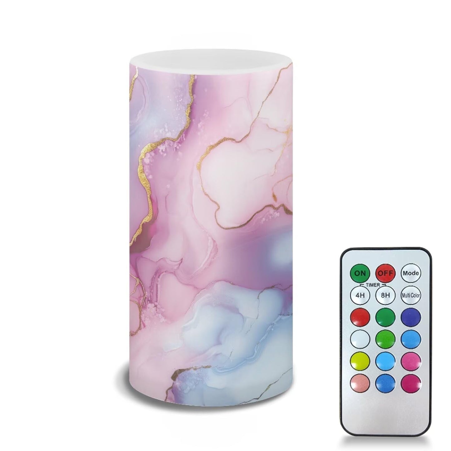 Merkmak 1 Pack Pink Blue Marble Flickering Flameless Candles Battery Operated with Remote and Timer LED Pillar Candles Bulk for Camping, Weddings, Lanterns, Home Decoration