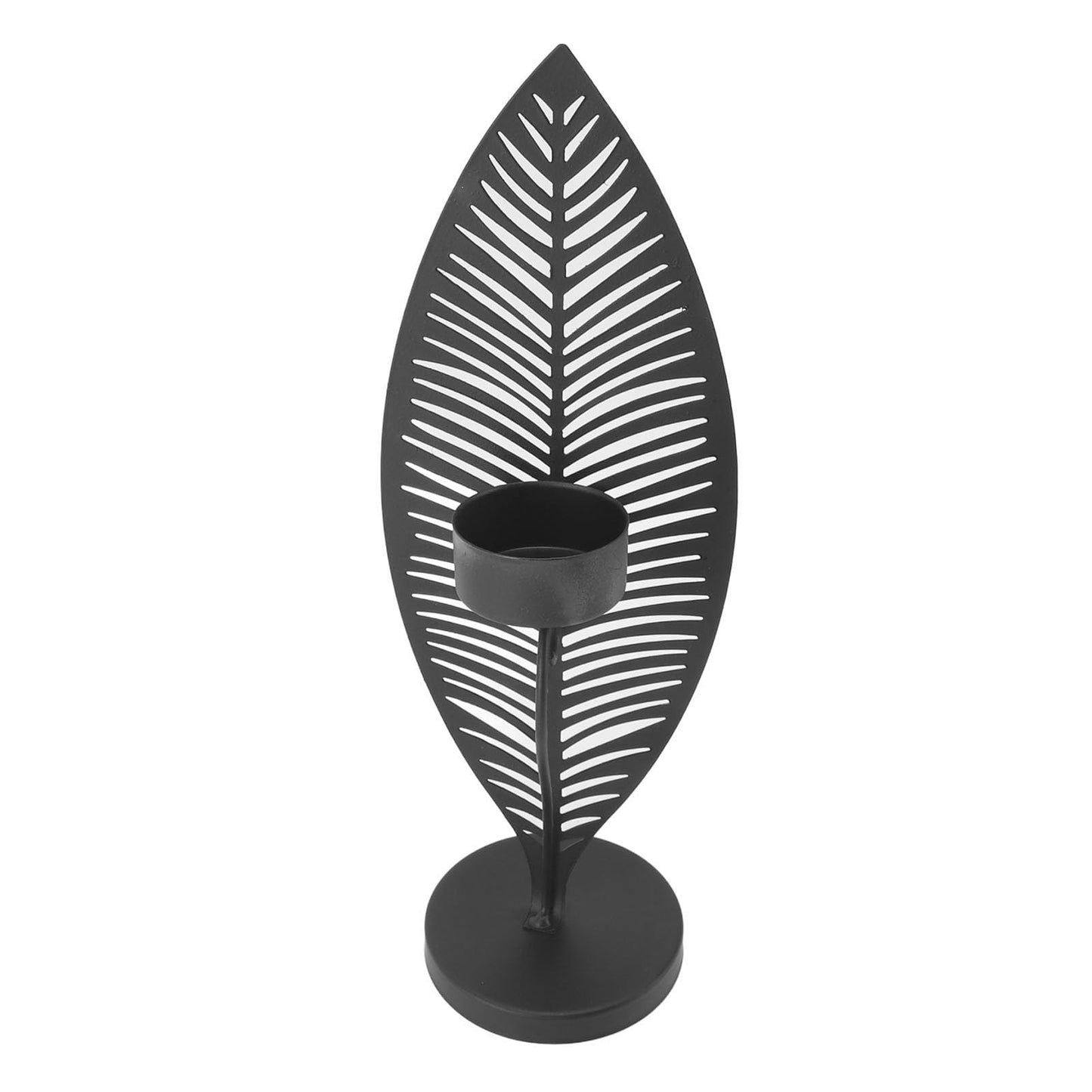 Iron Leaf Candle Holder, Minimalist Wrought Iron Candlestick Stand, Unique Leaf Shape Metal Candle Holder with Nordic Design for Dining Room Home Decor (Black)
