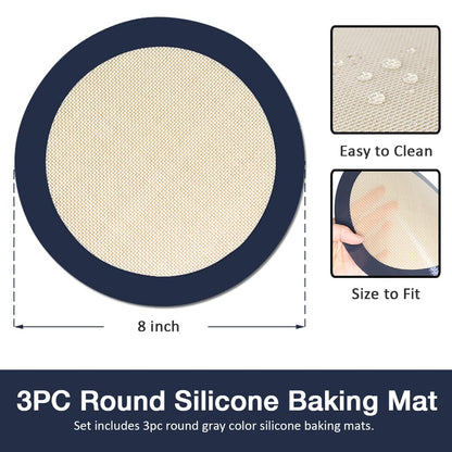 Eolilim 3PC Round Silicone Baking Mats, 8 inch Silicone Mats for Baking Easy to Clean, Reusable Baking Mats, Silicone Circle Mats for Cake Pan