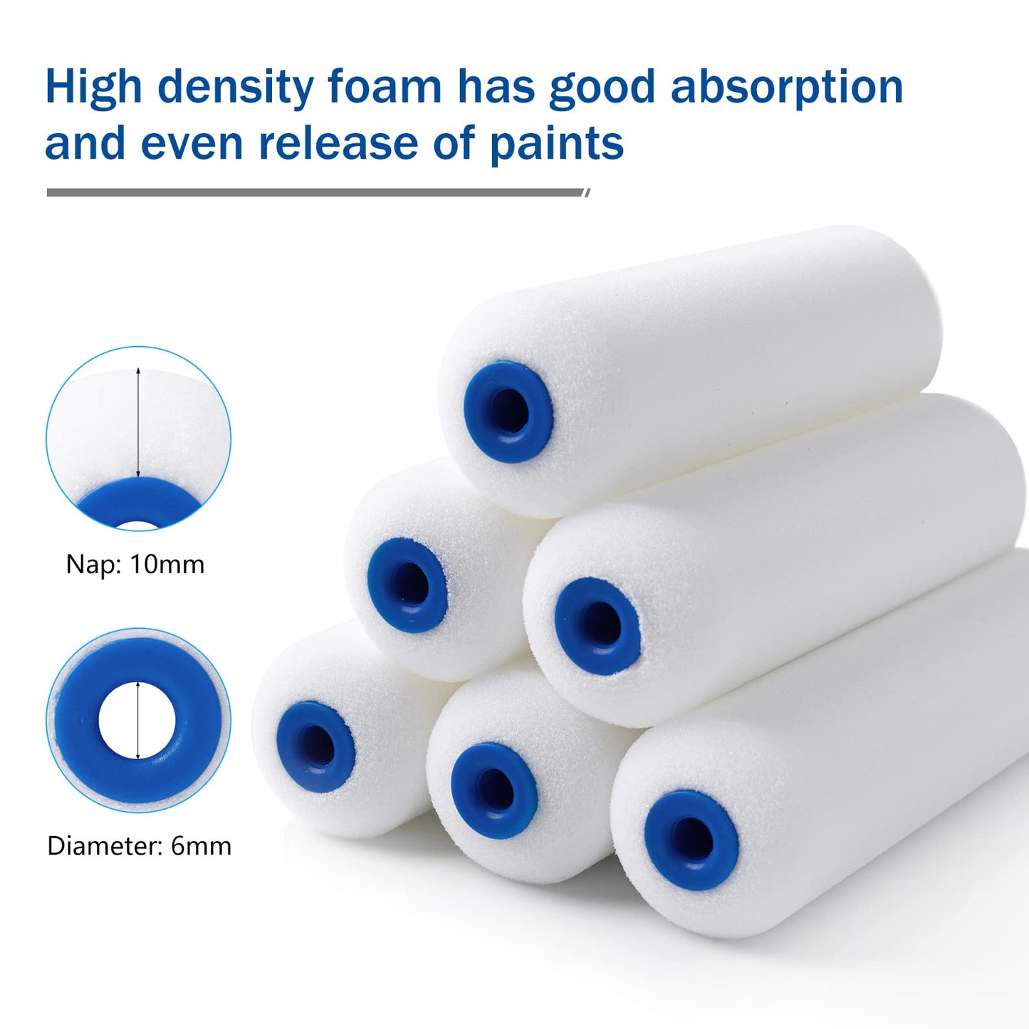 Mister Rui Foam Paint Roller, 4 inch Paint Roller 8 Pack, Small Paint Roller, High Density Foam Paint Roller Tray and Liner Set, Sponge Rollers for Painting and Staining
