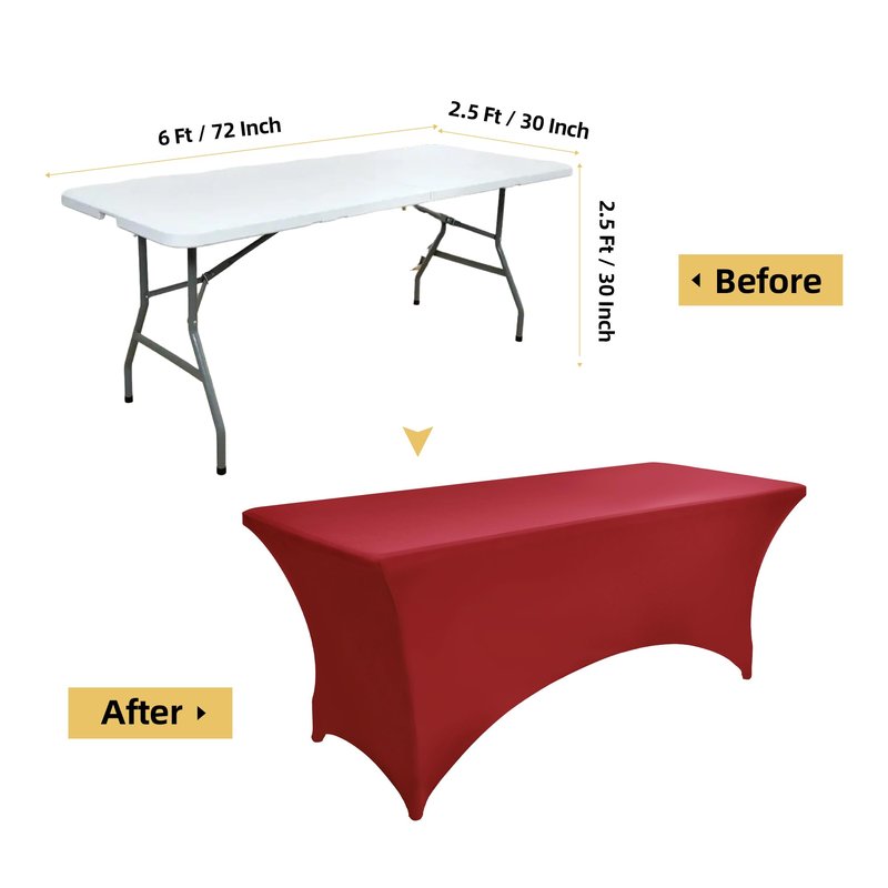 ZarzaaSik 2-Pack 6ft Spandex Table Covers for Rectangle Standard Folding Tables - Wrinkle Resistant Stretch Tablecloths - Ultimate Fitted Table Protector for Parties, Trade Shows, Banquet