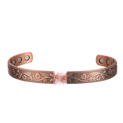 Earth Therapy Copper Flower Magnetic Cuff Bracelet for Men and Women - Adjustable - Ultra Strength