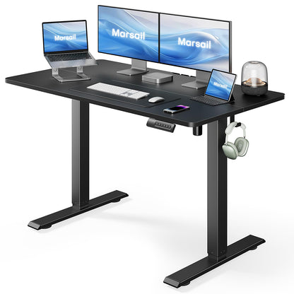Marsail Standing Desk Adjustable Height Stand up Home Office Desk,‎ 48x24 Inch Electric Standing Computer Desk, with 4 Memory Presets, Headphone Hook, Cable Organizer, Black