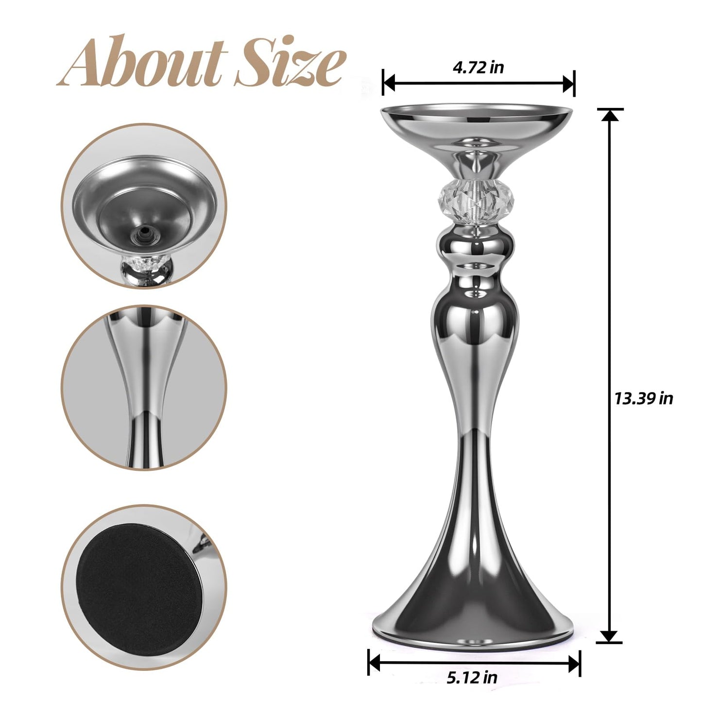 Pillar Candle Holder,Metal Candlestick Holders,Silver Tall Candlesticks for Wedding Theme Party Table Centerpiece Decor Dining Room Birthday Holiday (Candlestick 6186- Small)