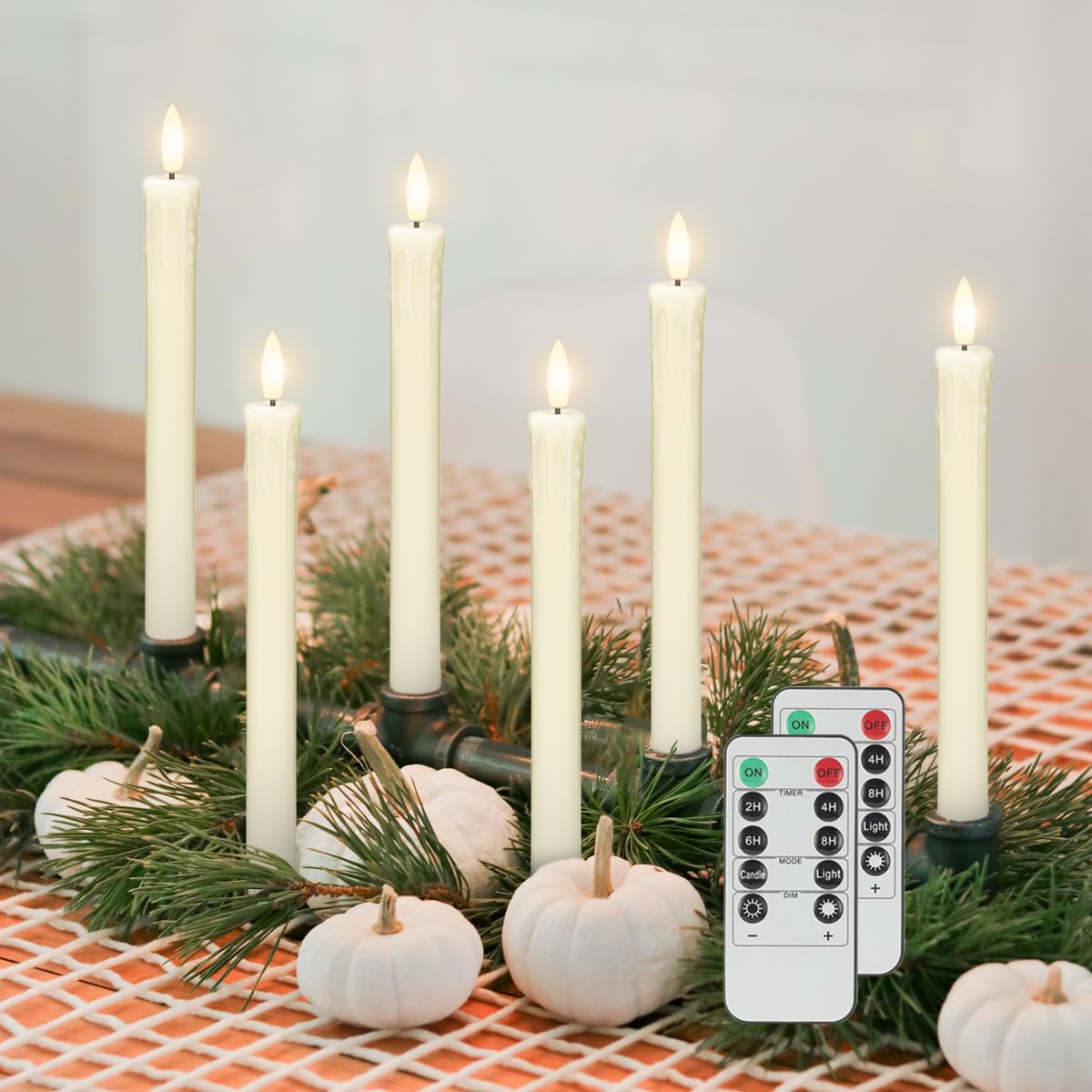JOIONE Flameless Taper Candles with Remote, 6 Pack Real Wax LED Battery Operated Candle with Flickering Flame, Safe Home Décor for Living Room, Bedroom, and Dining Table, Dripping Wax Ivory