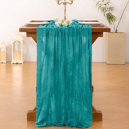 Socomi Teal Blue Easter Spring Cheesecloth Table Runner Boho Rustic Gauze 120 inch 10FT Cheese Cloth Runner for Wedding Party Baby Shower Birthday Home Decor