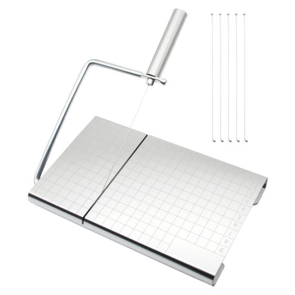 HAJXZH 1PCS Cheese Cutter Slicer Board Stainless Steel Block Cheese Slicer with Grid Scale Lines and Replacement Wires