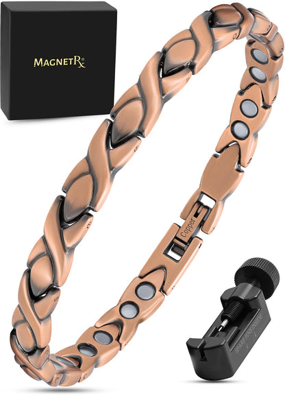 MagnetRX® Women's Pure Copper Magnetic Bracelet – Effective Ultra Strength Magnetic Copper Bracelets for Women – Adjustable Bracelet Length with Included Sizing Tool (XO Style)