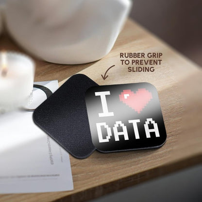 3dRose CST_118876_2 Geeky Old School Pixelated Pixels 8-Bit I Heart I Love Data Soft Coasters, Set of 8