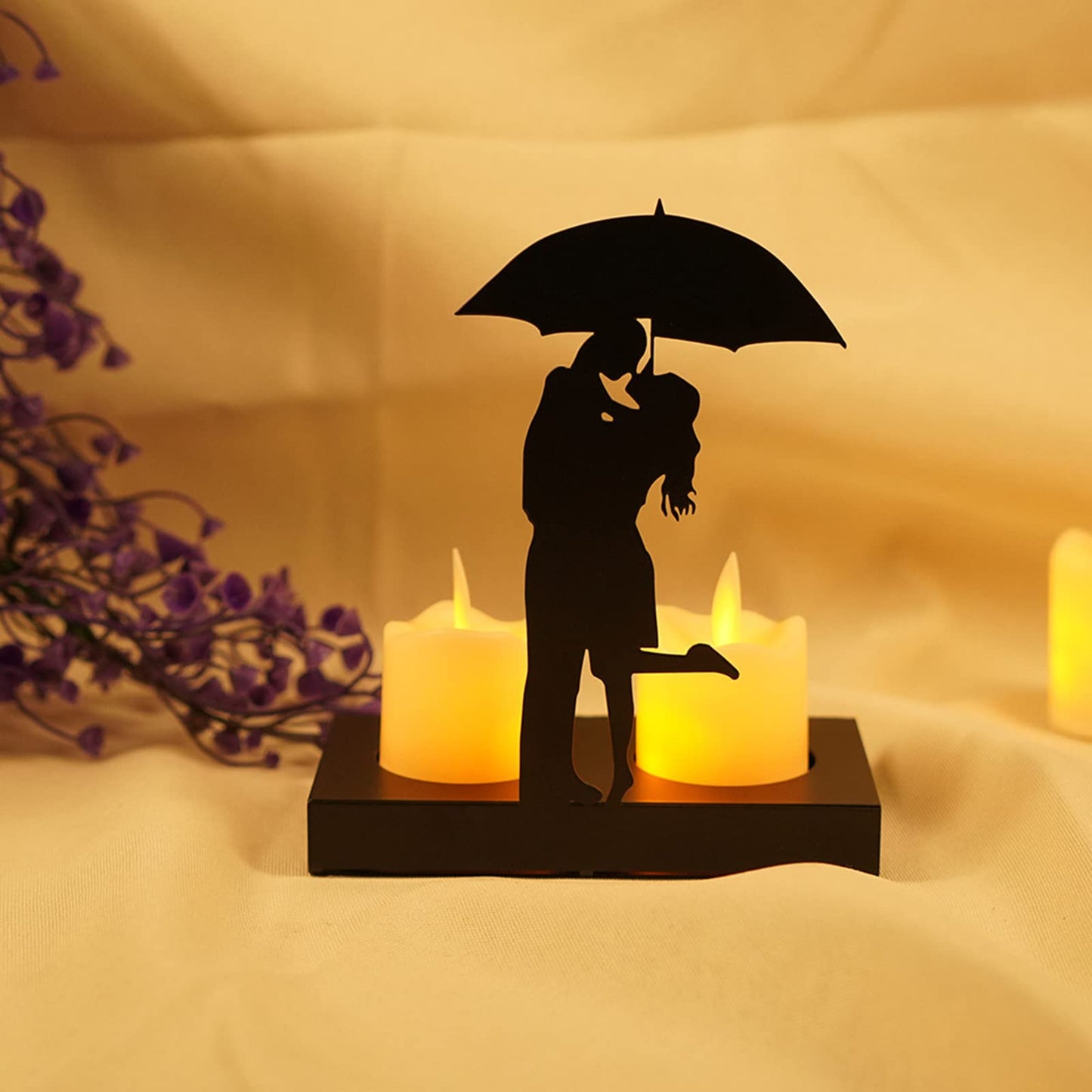 Handcrafted Iron Sculpture Candlestick Ornament, Romantic Couple Statue For Anniversaries, Decorative Modern Sculptures, Wedding Decoration Anniversary Ornament Figurine for Couples Valentine (D)