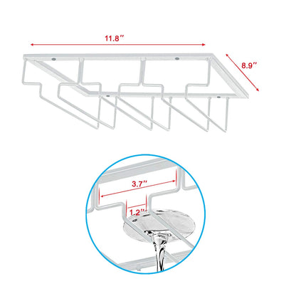 MOCOUM Wine Glasses Rack Under Cabinet Stemware Rack, Wine Glass Hanger Rack Wire Wine Glass Holder Storage Hanger for Cabinet Kitchen Bar (White, 3 Rows 2 Pack)