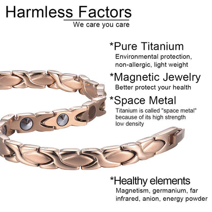 38 Elegant Titanium Magnetic Bracelet for Women Germanium and Magnetic Functions with Free Link Removal Tool Christmas gift (Rose Gold)