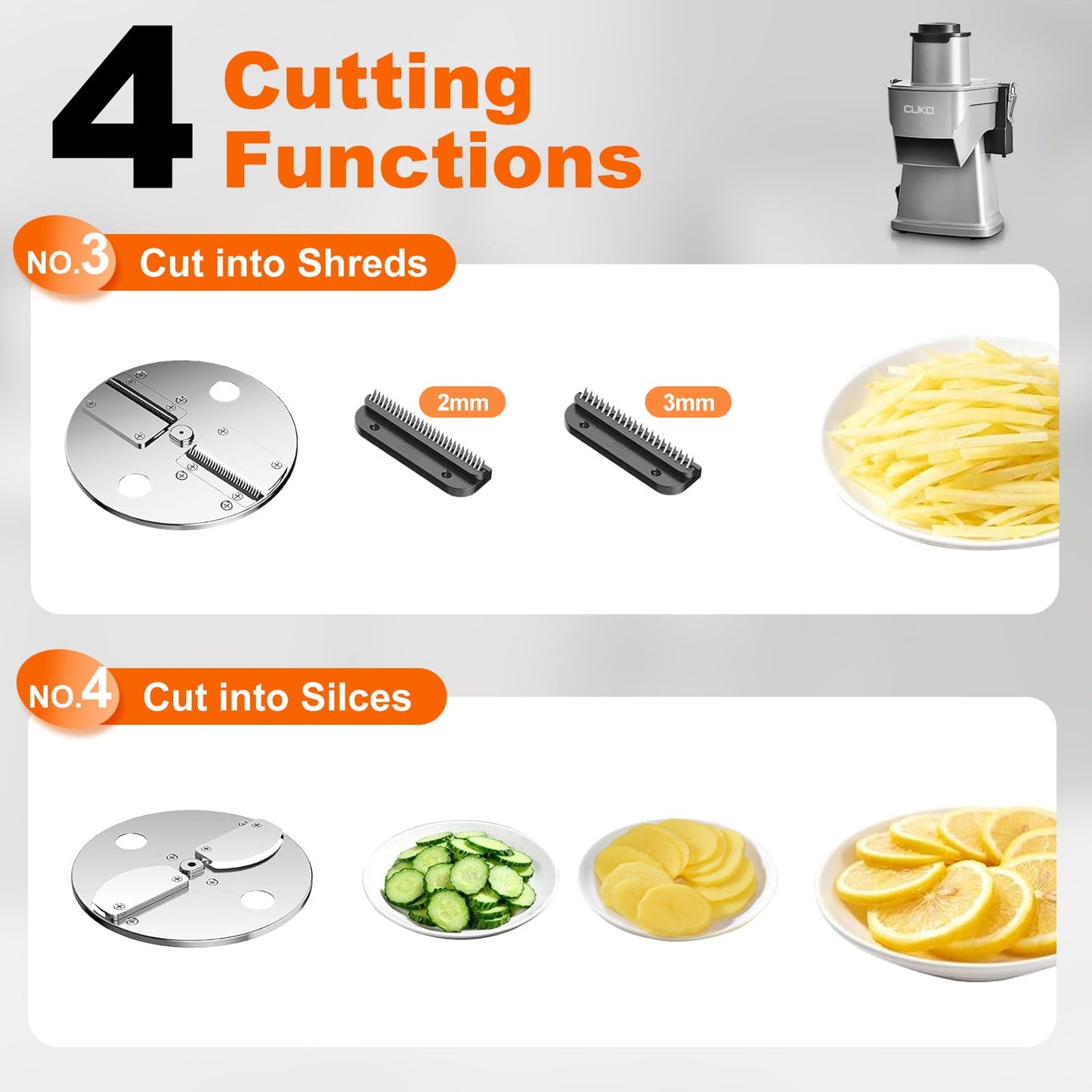 CUKO 4-in-1 Electric Vegetable Chopper, 200W Multifunctional Food Processor, Electric Vegetable Slicer & Dicer with Slicing Shredding Dicing Striping for Home & Commercial Use