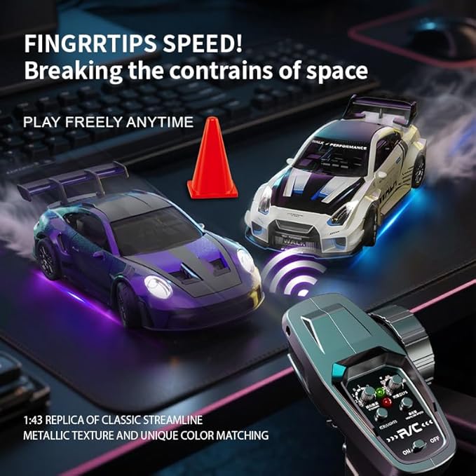 1:43 RC Drift Car D43-01 - 2.4G Full Proportional 4WD Alloy 20KM/H High Speed RC Racing Car with Gyro Silent Bearings Adjustable Speed &amp Lighting(Q10/Grey/D43-01)