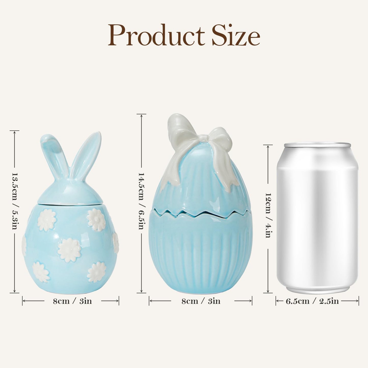 WDS WONDROUS 2-Pack Easter Bunny & Bow Ceramic Jar Candles, Egg Shaped Soy Wax Scented Candles with Daisy and Striped Design, Spring Home Decor Gift Set for Women, Blue Farmhouse Table Centerpiece
