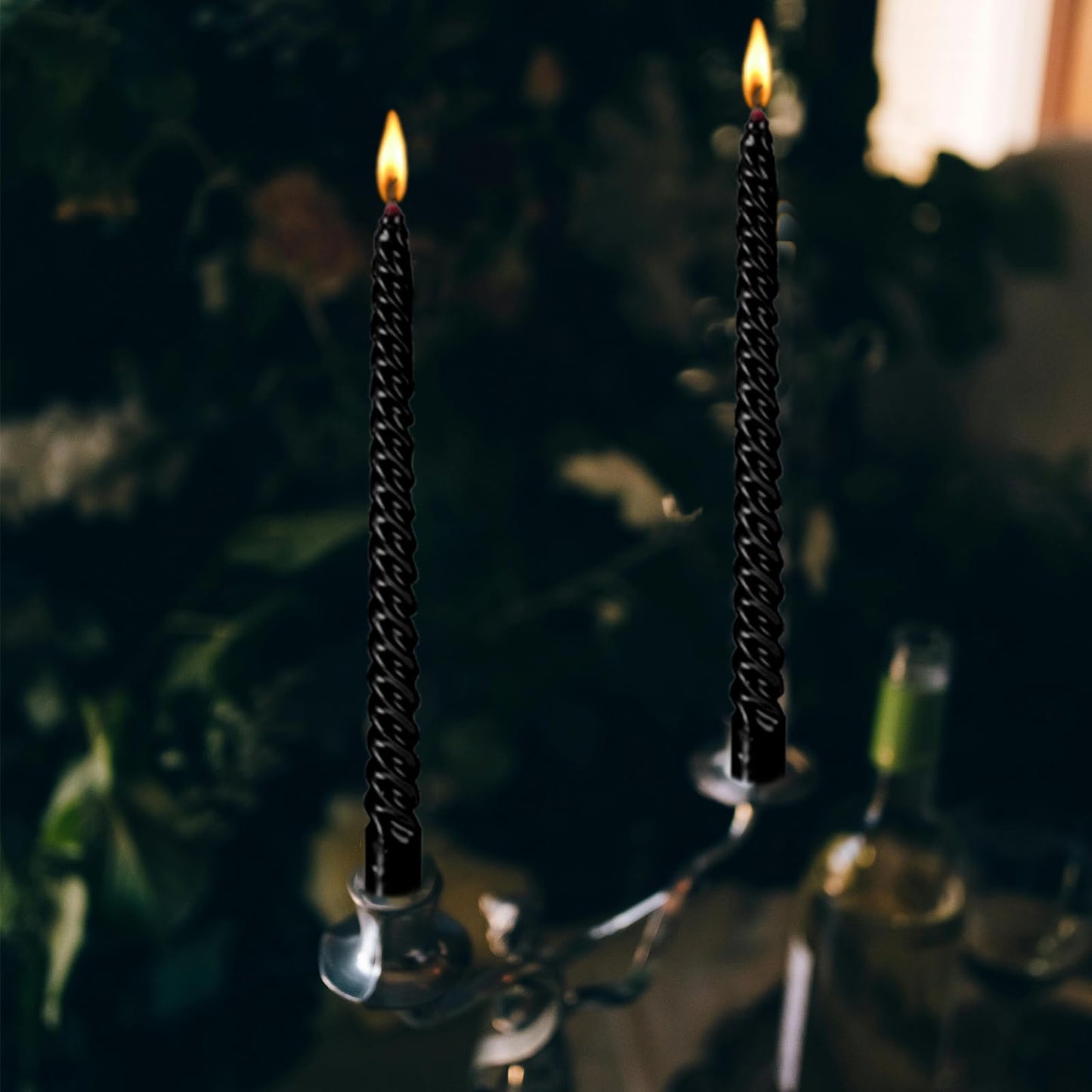 10 Inch Taper Spiral Candle, Set of 4 Tapered Candles,Smokeless,Tall Candlesticks, Home Dinner, Party, Wedding, Halloween, Christmas (4, Black, 25cm)