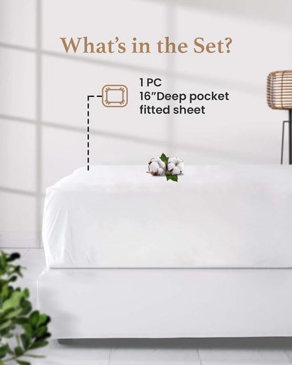 Good Sleep Bedding 800 TC Queen Fitted Sheet - Soft, Breathable Luxury Hotel Style | 16" Deep Pocket - White