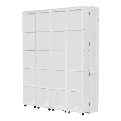 Ball & Cast Murphy Bed Queen Size,Wood Hidden Wall Bed with 2 Sides Push-Pull Foldable Storage Cabinets, Multifunctional Cabinet Bed Frame for Bedroom,Guest Room,Space Saving,White