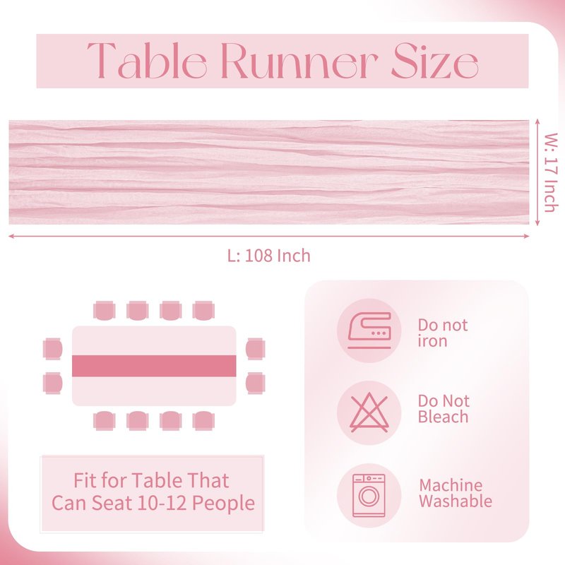 10 Pack Light Pink Cheesecloth Table Runner 17x108 Inch Boho Gauze Cheese Cloth Table Runners for Wedding Party Baby Shower Birthday Home Decor