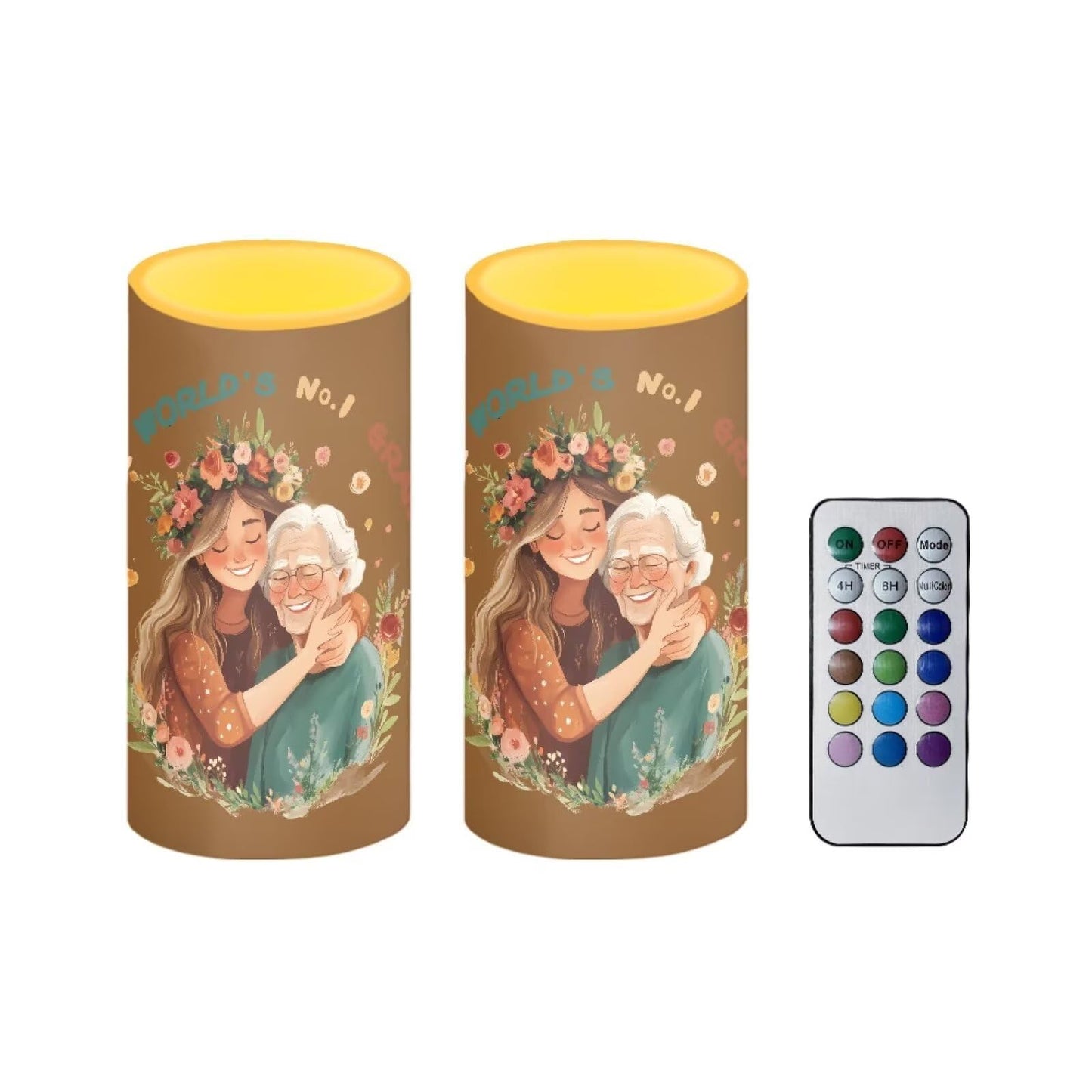Luarisgur to The Worlds No 1 Grandma Decorations Indoor Candles with Floral Flameless Candles with Remote and Timer 2 Pack Battery Operated Grandma Mothers Day Themed LED Candles for Gift Home Decor