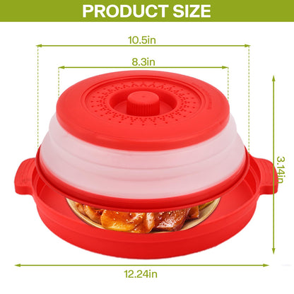 Microwave Splatter Cover for Food with Anti-scald Base Plate,Large Plastic & Silicone Vented Avoid Scalding Collapsible Guard Lid, Plate Holder & Kitchen Colander for Meal Prep-10.7 Inch (gray)