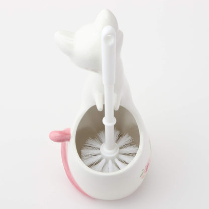 Sunart SAN1708 Cute Miscellaneous Goods Lovely Pottery Cat Toilet Brush Stand with Toilet Brush 5.1 inches (13 cm) Width Pink